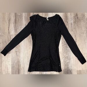 Black Lace (only in front) Long Sleeve Shirt Size Large Brand Buckle